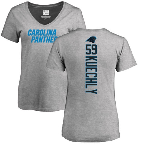 Carolina Panthers Ash Women Luke Kuechly Backer V-Neck NFL Football #59 T Shirt